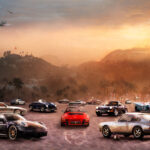 Picture of porsche cars in dessert