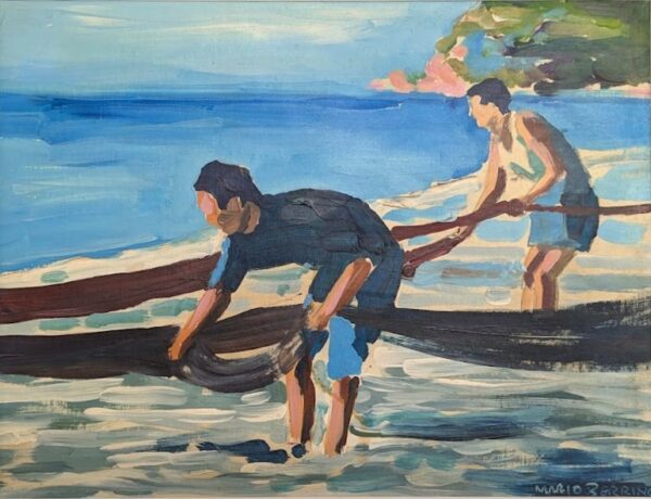 men pulling in nets oil painting