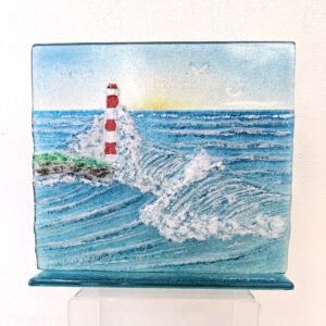 seascape with lighthouse textured glass