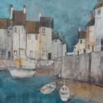 print of small harbour grey/blue