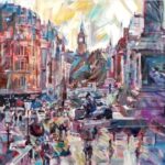 Painting of view of whitehall with Big Ben