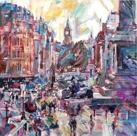 Painting of view of whitehall with Big Ben