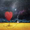 red heart in a field of yellow