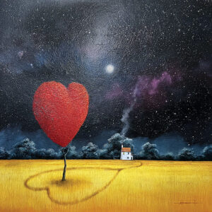red heart in a field of yellow