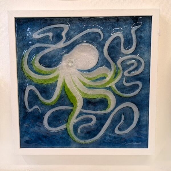 Large glass plaque with octopus design