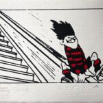 Dennis slides down the bannister