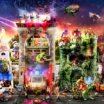 Composite scene with action figures such as He Man and Ghostbusters.