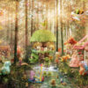 Composite picture showing cute toys such as sylvanian families.