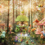 Composite picture showing cute toys such as sylvanian families.