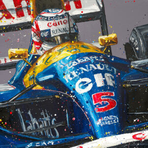 painting of Nigel Mansell in his race car