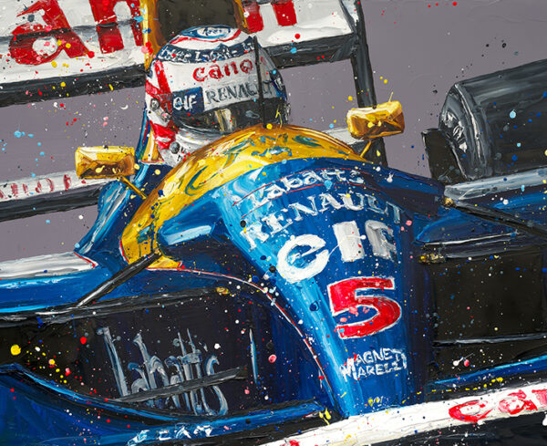 Red 5 Nigel Mansel painting of Nigel Mansell in his race car