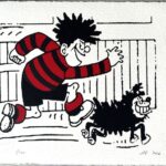 Dennis and Gnasher run. from their first front page.